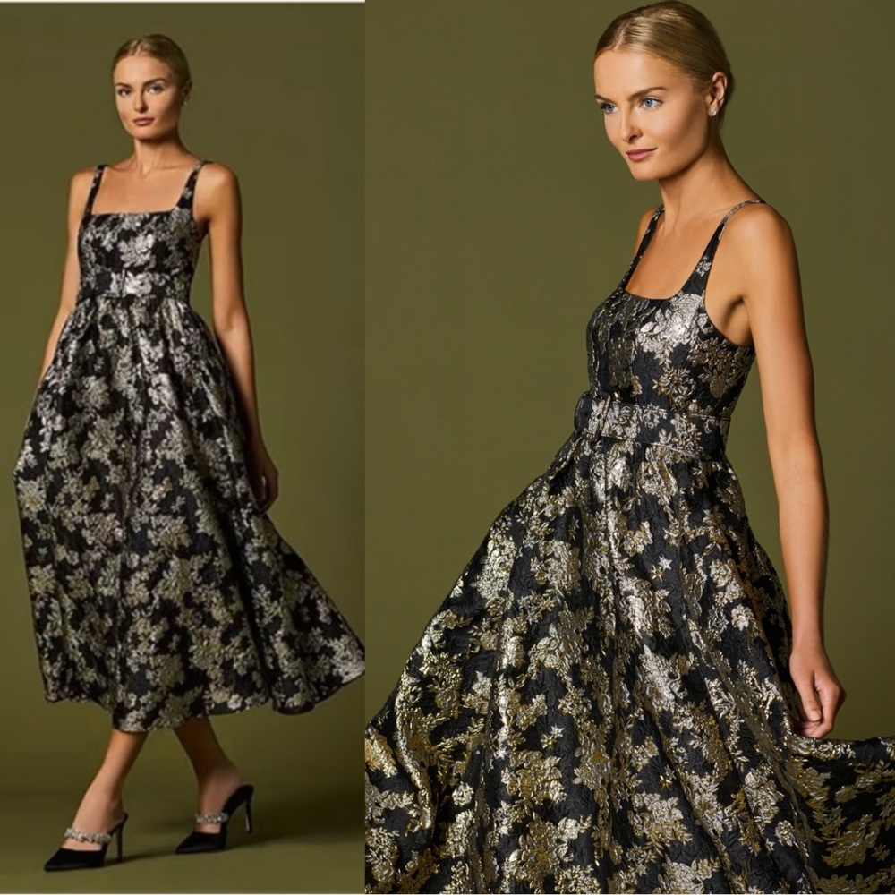Antonio Melani Morgan Sleeveless Square Neck Jacquard A-Line Midi Dress